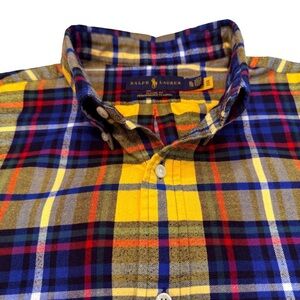 Ralph Lauren Mens Plaid Performance Flannel Shirt Classic Fit Yellow Blue Sz XL